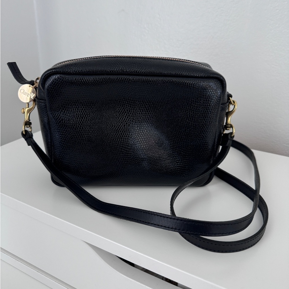 Clare V Midi Sac in Embossed Black Snake
